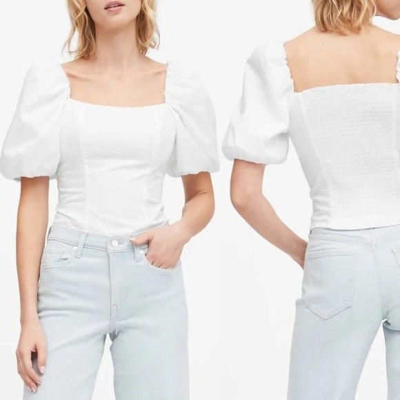 Banana Republic Tops - BRAND NEW WHITE CREAM IVORY TOP SQUARE NECK PUFFY SLEEVES | SLIGHTLY CROPPED